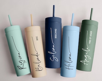 Cadeaus bruidsmeisje, beker voor bruidsmeisje, 16 oz magere beker, gepersonaliseerde beker met deksel en rietje, beker met naam bruidsmeisjesvoorstel
