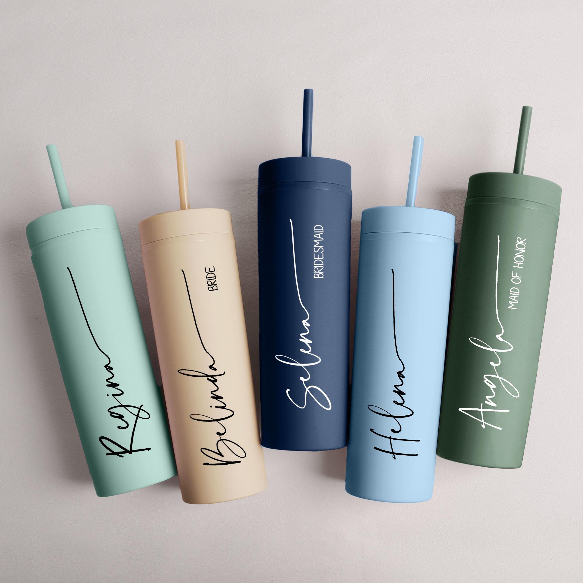 Bridesmaid Gifts, Bridesmaid Tumbler,16 oz Skinny Tumbler, Personalized Tumbler with Lid and Straw,Bridesmaid Proposal Name Cup