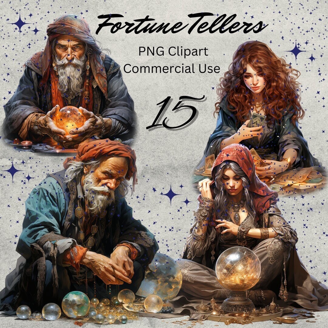 Mystical Clipart Fortune Tellers PNG Bundle Fantasy Printable Images