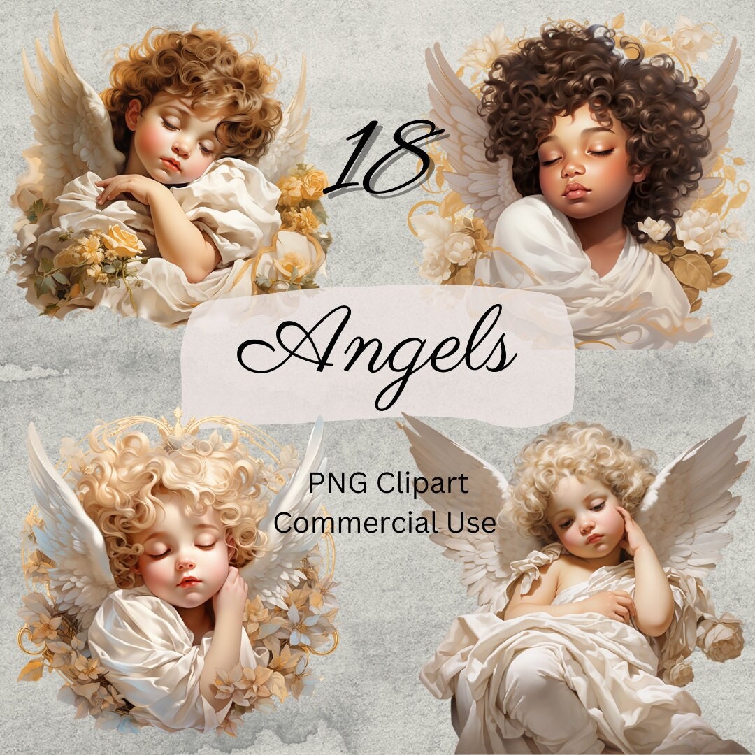 Clipart Baby Angel PNG Bundle Fantasy Printable Image Baroque Cherub ...