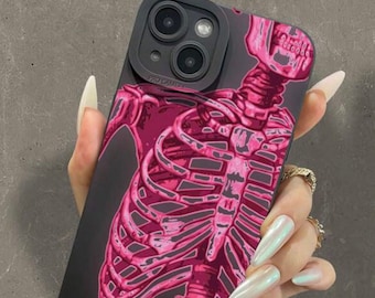 Coque de portable à motif squelette Noir-rose