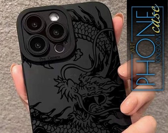 Coque de portable noire à motif dragon chinois
