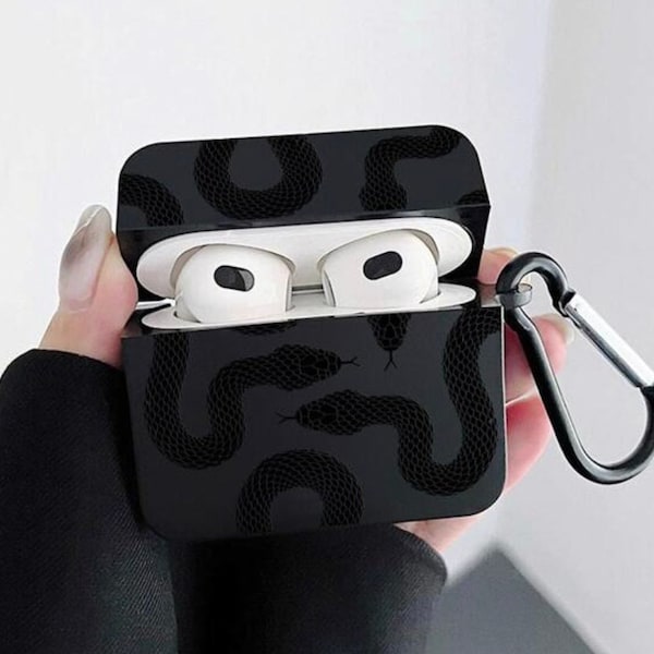 Snake Pattern Matte Black Airpods Case