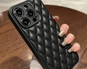 Quilted Detail Black Phone Case
