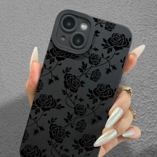 Rose Print Black Premium Phone Case