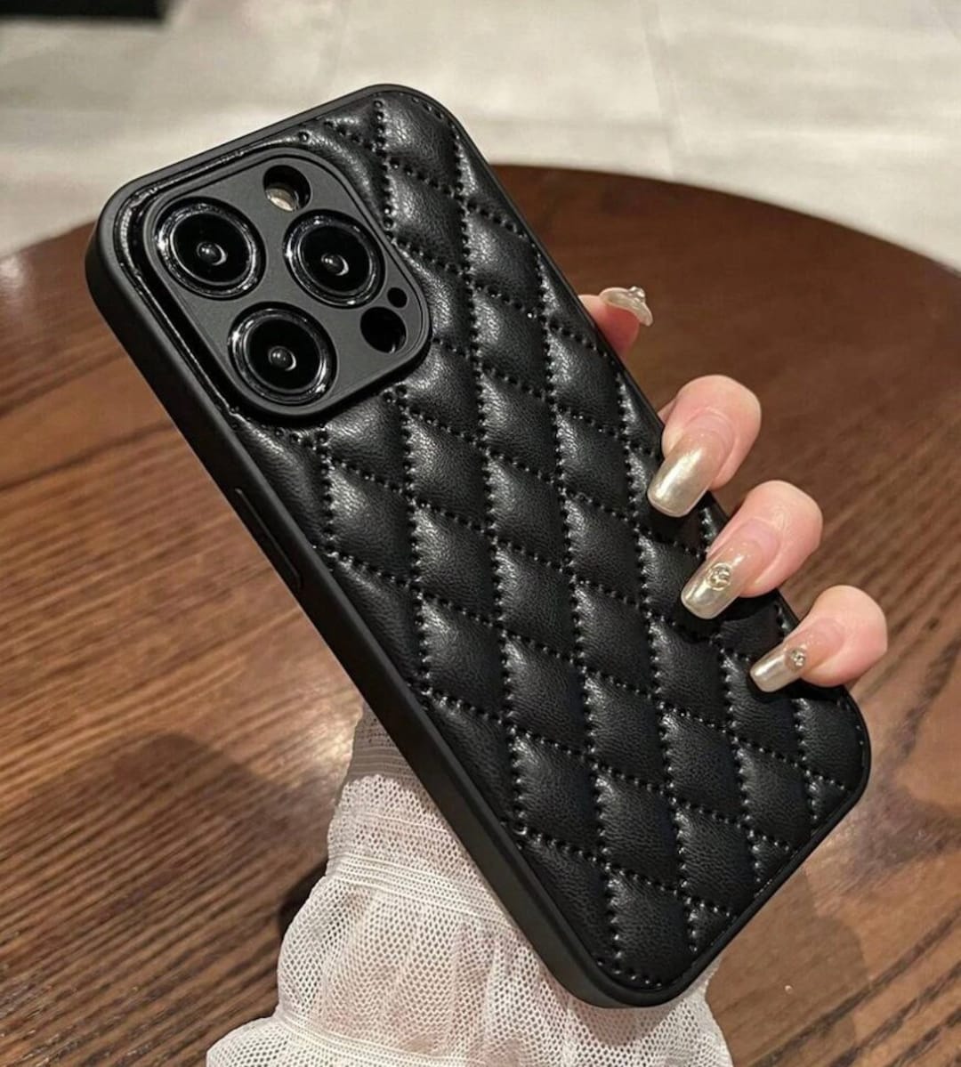 Quilted Detail Black Phone Case Etsy
