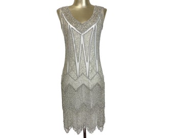 1920's Flapper Fringe Gatsby Party Dress - The Zenith - Silver