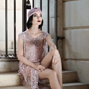 1920's Beaded Vintage Deco Tabard Panel Gown - The Modernist - Silver