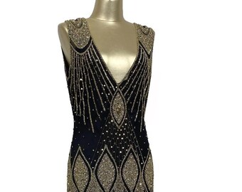 1920's Flapper Carwash Hem Beaded Party Dress - The Starlet - Ultra Low - Black Silver main image 1