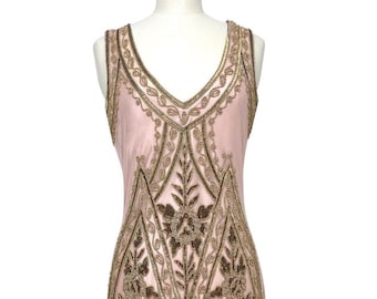 1920's Vintage Flapper Beaded Fringe Gatsby Gown - The Icon - Bronze Rose