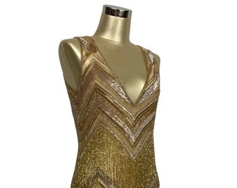 1920's Gatsby Party Dress - The Deco Chevron - Hollywood Gold