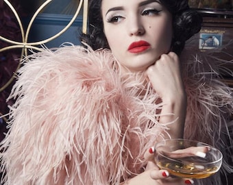 Ultra Ostrich Hollywood Glamour 1930s Vintage Style Harlow Wrap - Vintage Pink