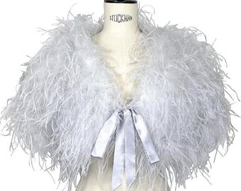 Ultra Ostrich Hollywood Glamour 1930s Vintage Style Harlow Wrap - Silver