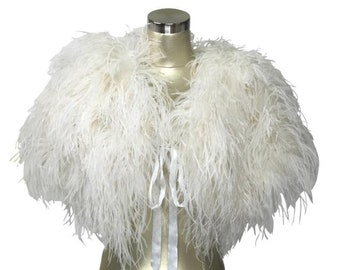 Ultra Ostrich Hollywood Glamour 1930s Vintage Style Harlow Wrap - White