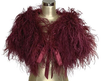 Ultra Ostrich Hollywood Glamour 1930s Vintage Style Harlow Wrap - Red