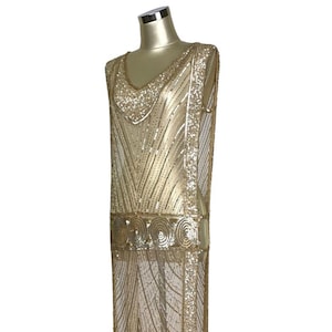 1920&#39;s Beaded Vintage Deco Tabard Panel Gown - The Modernist - Gold