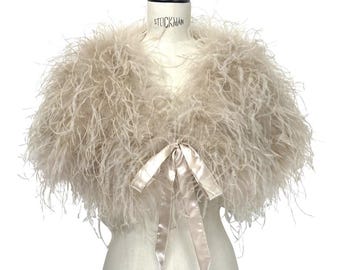 Ultra Ostrich Hollywood Glamour 1930s Vintage Style Harlow Wrap - Gold