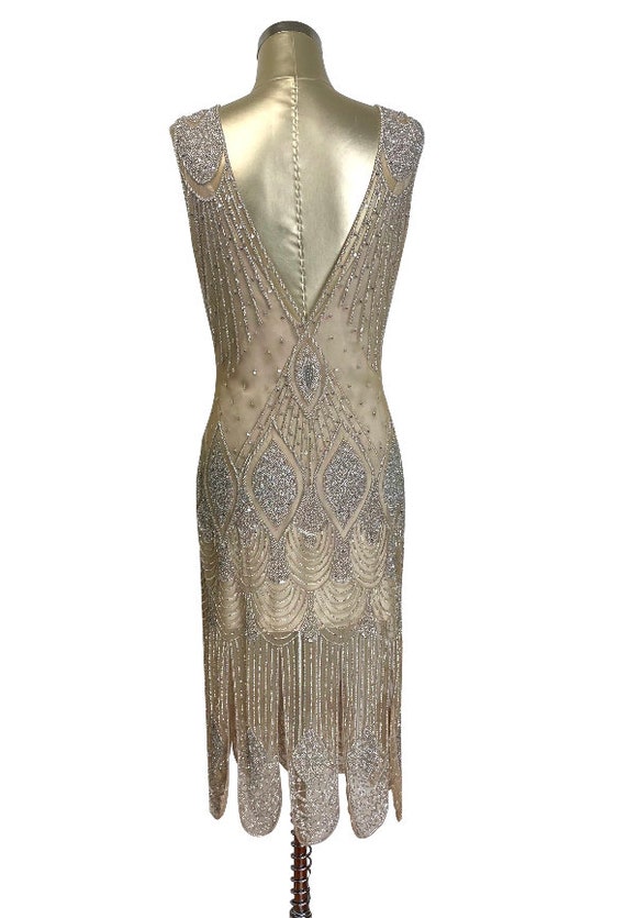 silver beaded flapper dress 1920s Fringe & Sequin Flapper Dress