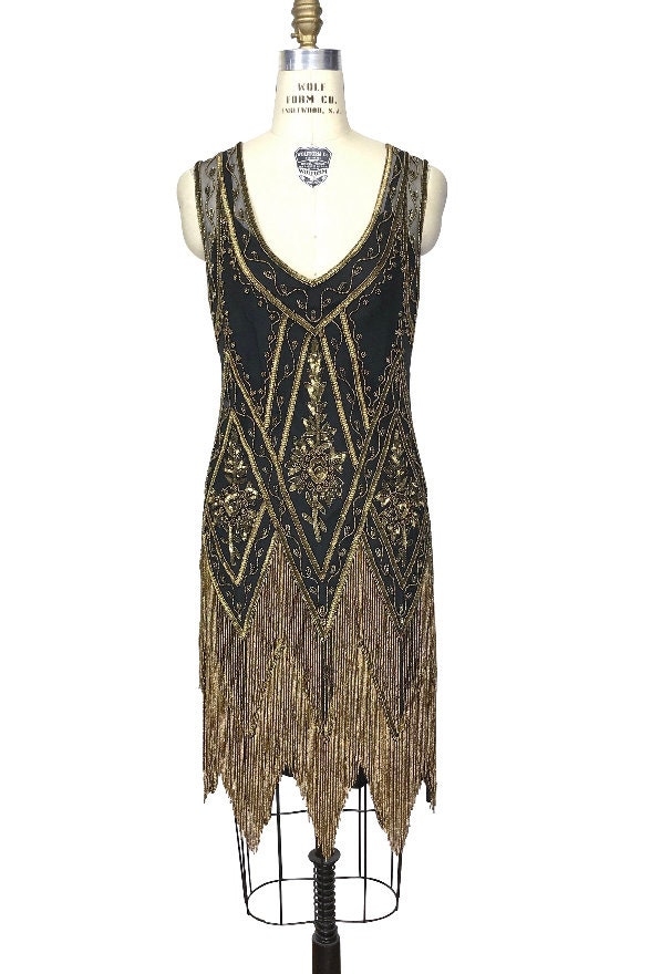 1920s Vintage Flapper Fringe Deco Gown - The Kismet - Sapphire