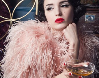 Ostrich Hollywood Glamour 1930s Vintage Style Bombshell Shrug - Blush Rose Pink main image 1