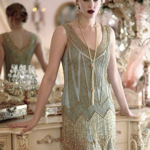 1920's Flapper Fringe Gatsby Party Dress - The Zenith - Gold Collection