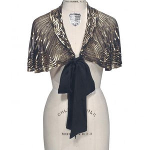 Capa estilo charlestón con lazo de seda y cuentas de los años 20 - The Garbo - Dorado sobre azabache imagen 1