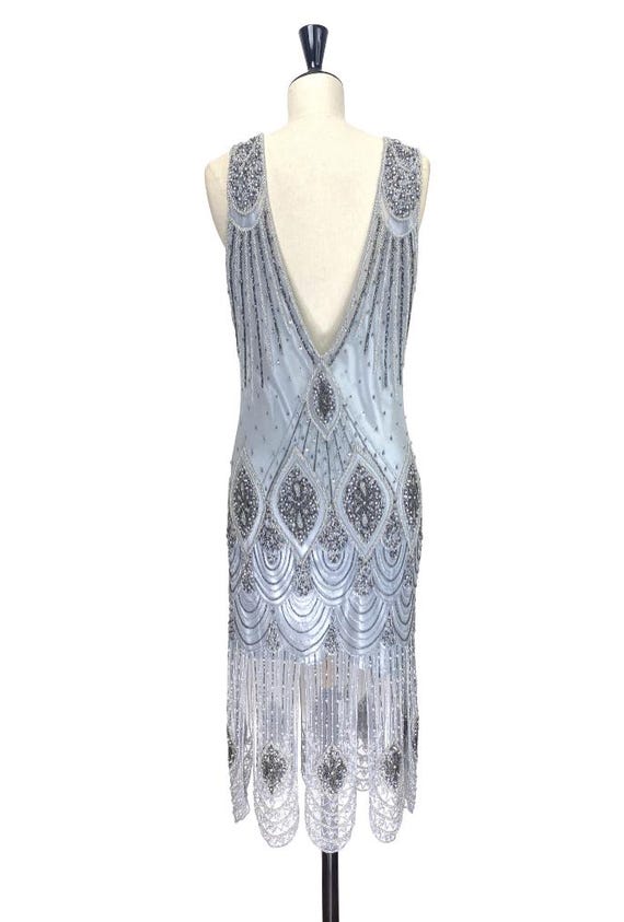 silver beaded flapper dress White Pearl Beaded Square Neck Mini Dress