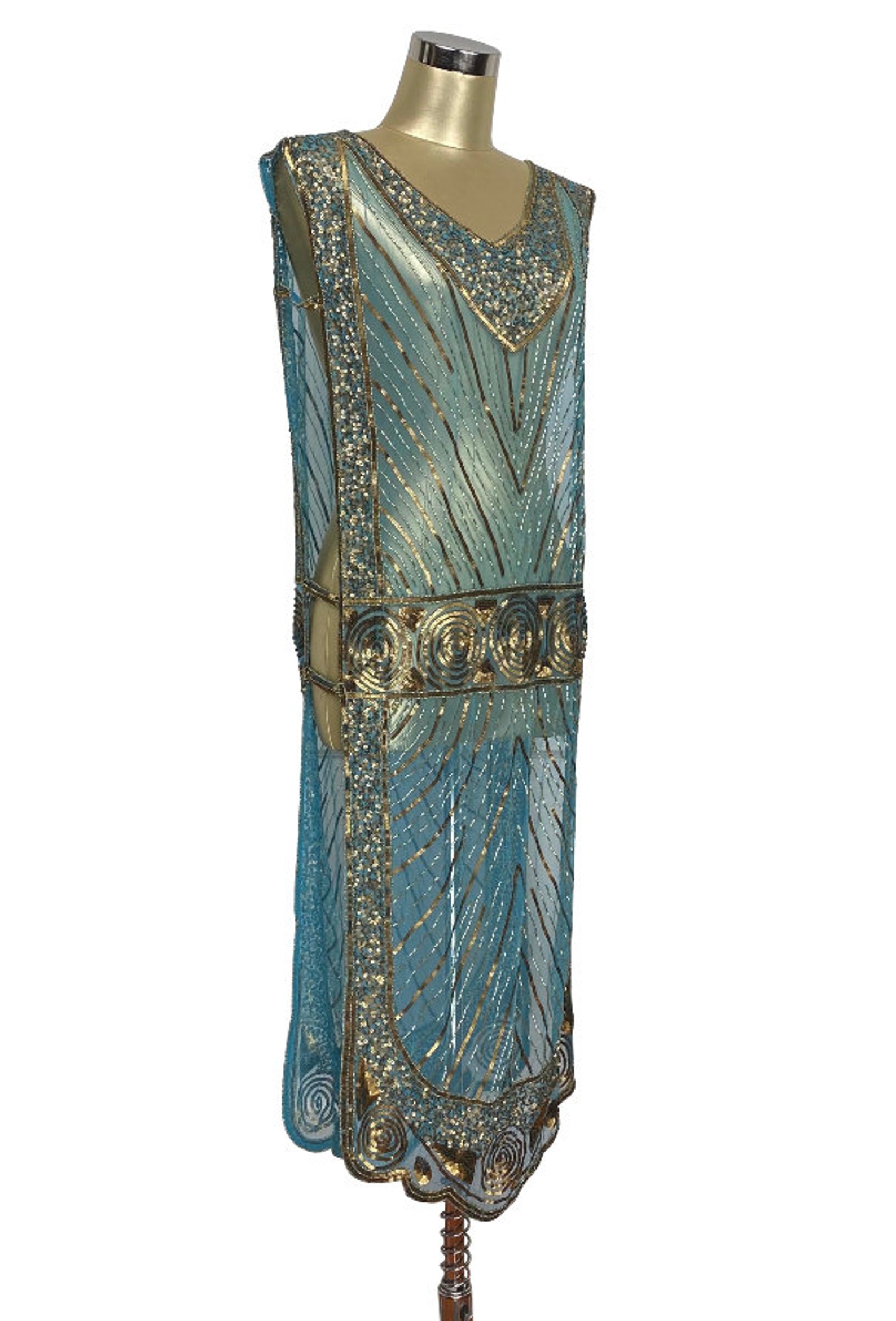 1920's Beaded Vintage Deco Tabard Panel Gown - The Modernist - Kohl Black