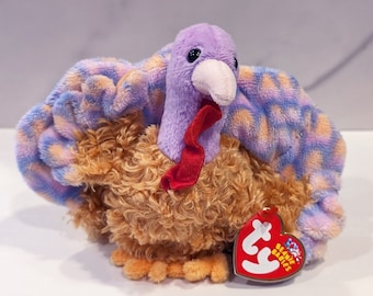 2003 Tommy the Turkey TY Beanie Baby, Collectible Purple Thanksgiving Turkey Plush