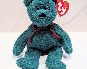 2001 Holiday Teddy TY Beanie Baby, Green Christmas Plush
