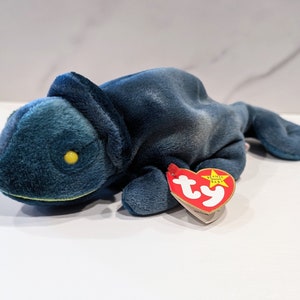 1998 Rainbow the Chameleon TY Beanie Baby Blue No Tongue, Collectible Blue Chameleon Lizard Plush