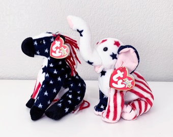Lefty and Righty TY Beanie Babies, 2000 Democrat Republican Plush