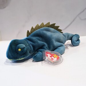 1997 Iggy the Iguana TY Beanie Baby Blue No Tongue - Vintage 90s Collectibles