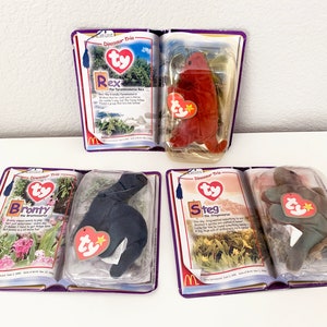 2000 Complete Set Dinosaur Trio Mcdonalds TY Teenie Beanie Babies, Collectible McDonald&#39;s Toys