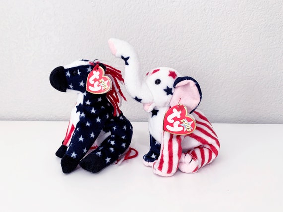 Lefty and Righty TY Beanie Babies, 2000 Democrat Republican Plush