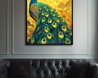 Groene Peacock Print, Vintage Wall Art, Peacock Wall Art, Peacock Print, Antieke Muur Decor, DIGITALE DOWNLOAD, AFDRUKBARE Kunst, Grote Muur Kunst