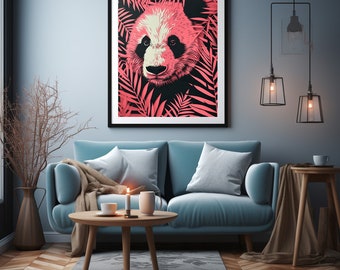 Paper Cut Pink Panda Print, Digital Wall Art, Panda Wall Art, Panda Print, Animal Wall Decor, DIGITAL DOWNLOAD, PRINTABLE Art,Large Wall Art