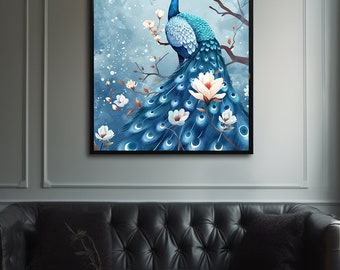 Blue Peacock Print, Vintage Wall Art, Peacock Wall Art, Peacock Print, Antieke Muur Decor, DIGITALE DOWNLOAD, AFDRUKBARE Kunst, Grote Muur Art\M