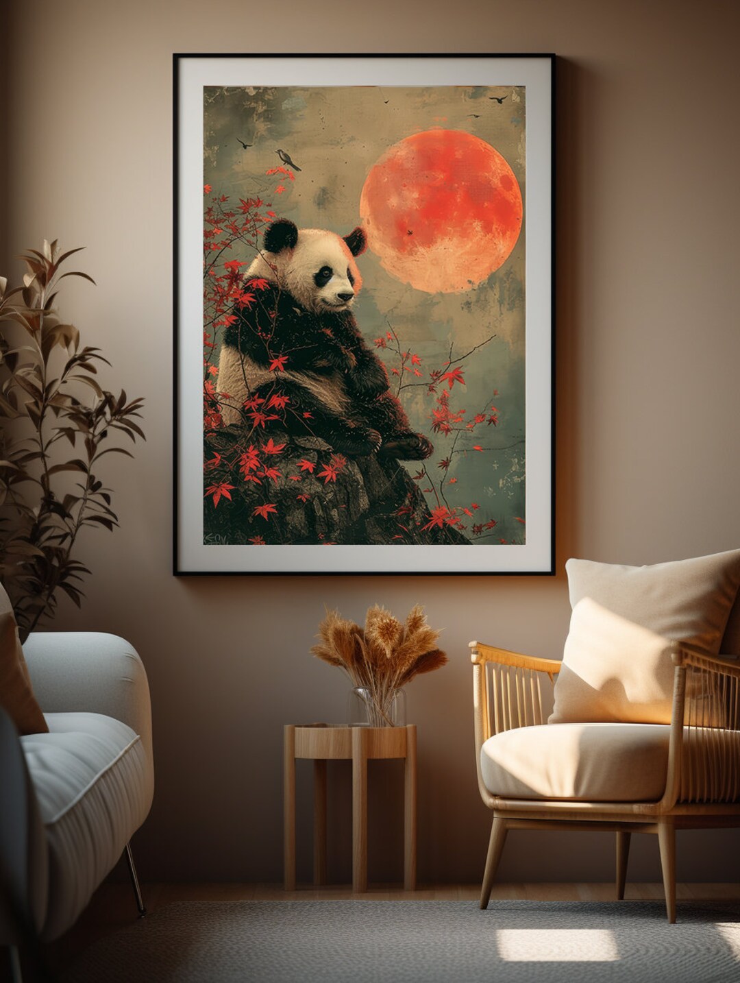 Asian Style Panda Print, Digital Wall Art, Panda Wall Art, Panda Print ...