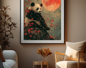 Asian Style Panda Print, Digital Wall Art, Panda Wall Art, Panda Print, Animal Wall Decor, DIGITAL DOWNLOAD, PRINTABLE Art, Large Wall Art