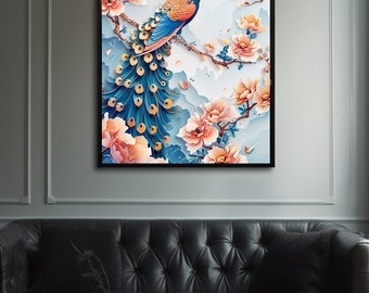 Blue Peacock Print, Vintage Wall Art, Peacock Wall Art, Peacock Print, Antieke Muur Decor, DIGITALE DOWNLOAD, AFDRUKBARE Kunst, Grote Muur Kunst