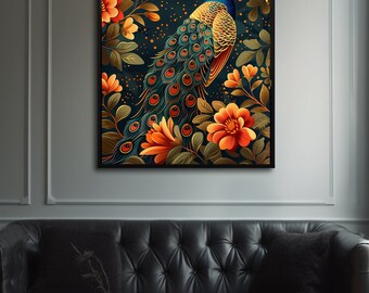 Red Peacock Print, Vintage Wall Art, Peacock Wall Art, Peacock Print, Antieke Muur Decor, DIGITALE DOWNLOAD, AFDRUKBARE Kunst, Grote Muur Kunst