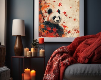 Autumn Panda Print, Digital Wall Art, Panda Wall Art, Panda Print, Animal Wall Decor, DIGITAL DOWNLOAD, PRINTABLE Art, Large Wall Art