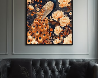 Oranje Peacock Print, Vintage Wall Art, Peacock Wall Art, Peacock Print, Antieke Muur Decor, DIGITALE DOWNLOAD, AFDRUKBARE Kunst, Grote Muur Kunst