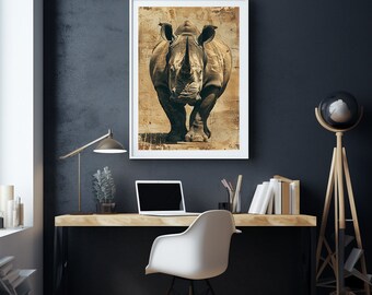Rhino Portrait Print, Animal Wall Art, Rhino Wall Art, Rhino Print, Wildlife Wall Decor, DIGITAL DOWNLOAD, PRINTABLE Art, Large Wall Art