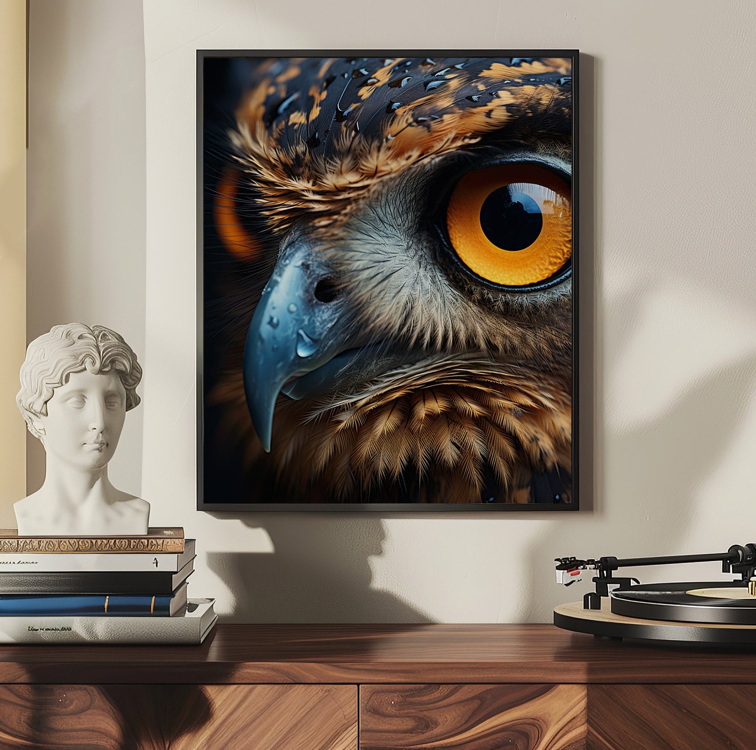Great Horned Owl Print, Large Photorealistic Wall Art, Owl Digital Wall Art, Owl Wildlife Home Decor
