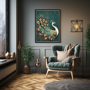 Royal White Peacock Print, Digital Peacock Wall Art, Large Vintage Wall Art, Peacock Home Decor, Exotic Bird Wall Decor, Digital Download,