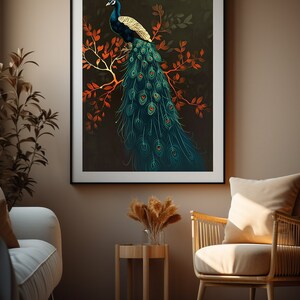 Green Peacock Print, Vintage Wall Art, Peacock Wall Art, Peacock Print, Antique Wall Decor, DIGITAL DOWNLOAD, PRINTABLE Art, Large Wall Art