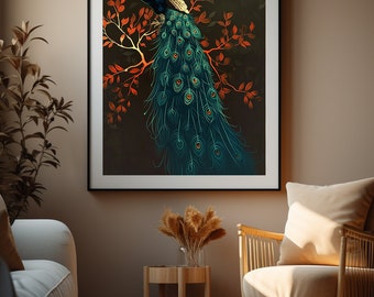 Groene Peacock Print, Vintage Wall Art, Peacock Wall Art, Peacock Print, Antieke Muur Decor, DIGITALE DOWNLOAD, AFDRUKBARE Kunst, Grote Muur Kunst