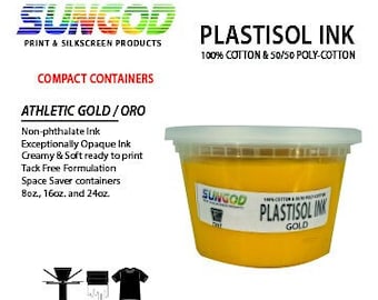 Athletic gold plastisol ink for 100% Cotton & 50/50 Cotton Blend T-shirt. Small Runs / Garage Printer / Home Printer /Space Saver Containers